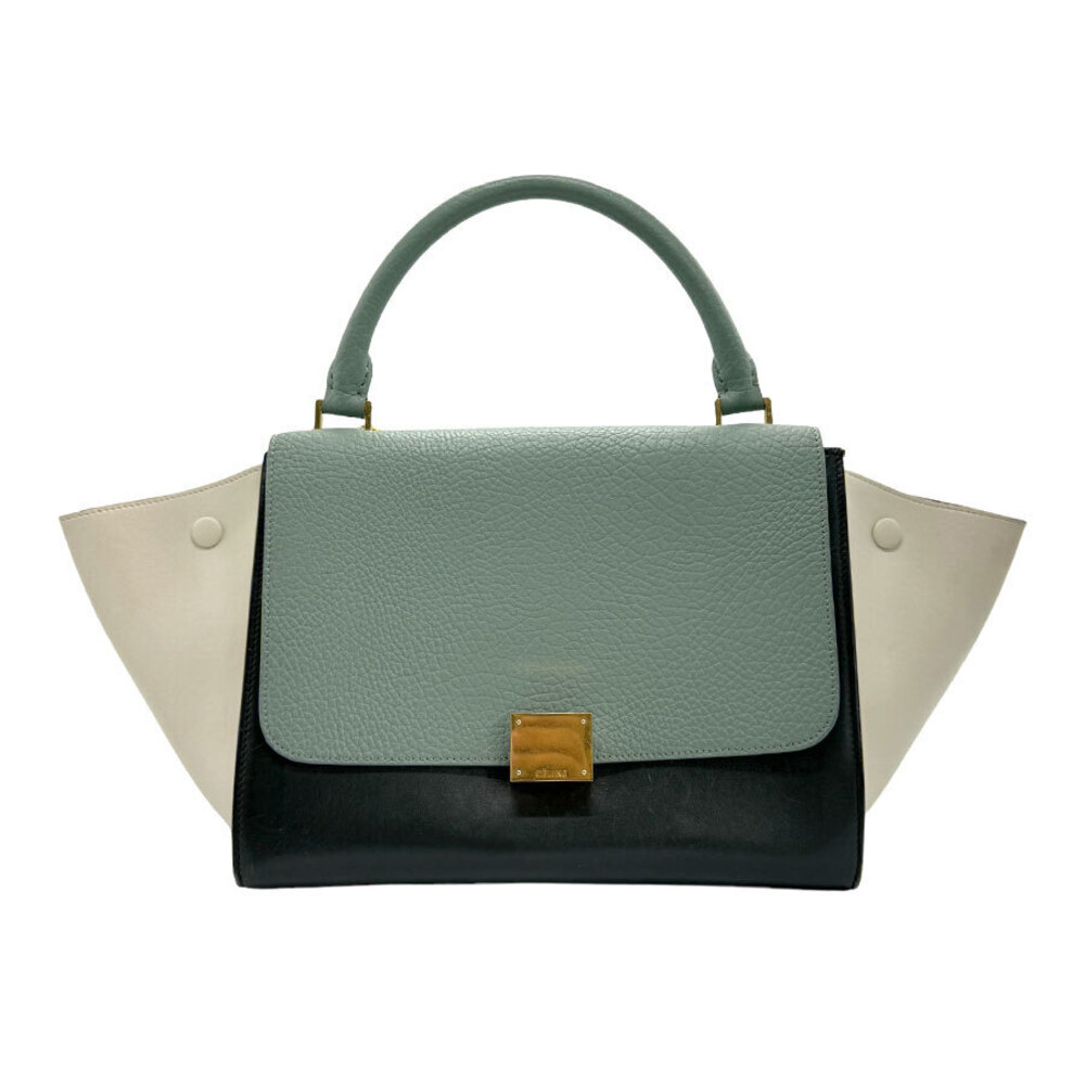 Celine Trapeze Leather Shoulder Bag Handbag Pale Green Black Ivory White